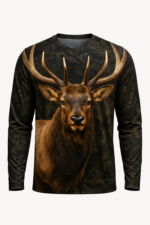 Giant Bull Elk Portrait all over print long sleeve hunting shirt