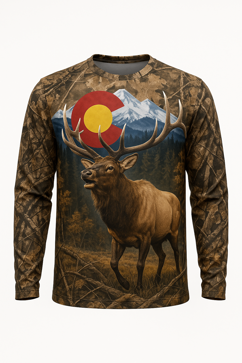 Rocky Mountain State Elk all over print long sleeve hunting shirt