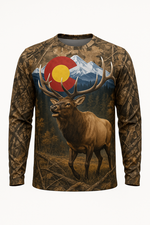 Rocky Mountain State Elk all over print long sleeve hunting shirt