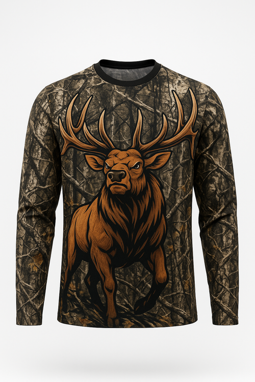 Tough Elk Mascot all over print long sleeve hunting shirt