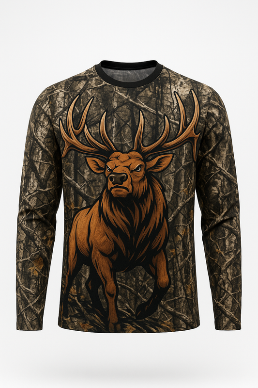 Tough Elk Mascot all over print long sleeve hunting shirt