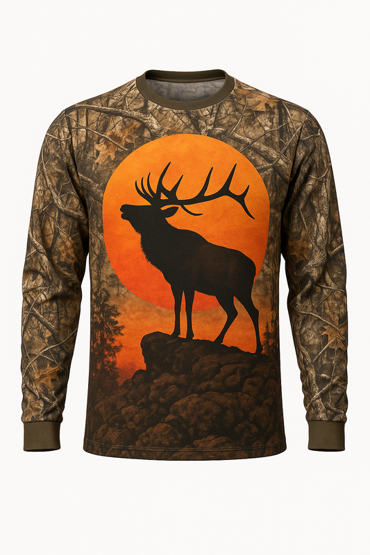 Elk on the Ridge Sun all over print long sleeve hunting shirt