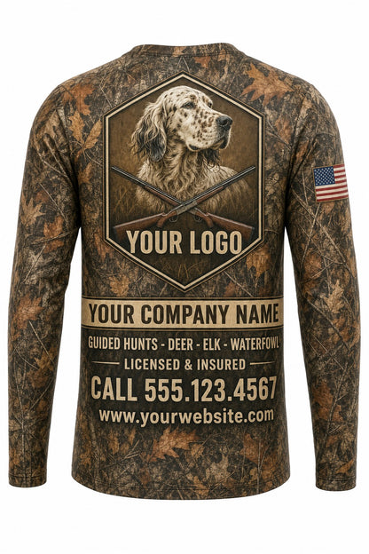 English Setter Upland Custom Hunting Team Uniform - back view, custom company logo all-over-print uniform
