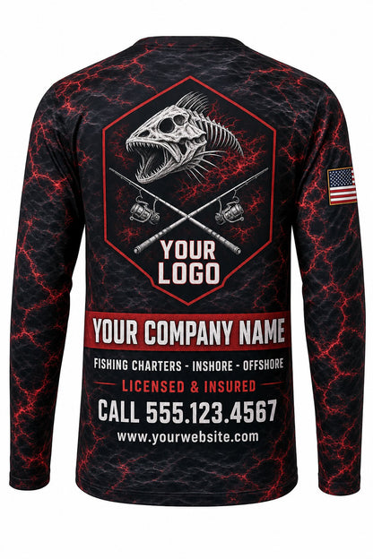 Fish Reaper Skull Custom Fishing Team Uniform - back view, custom company logo all-over-print uniform