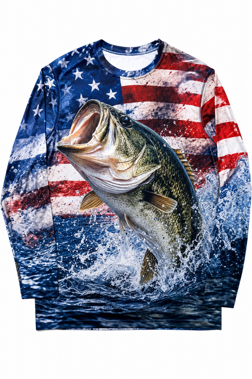 American Flag Largemouth Bass Fishing Shirt