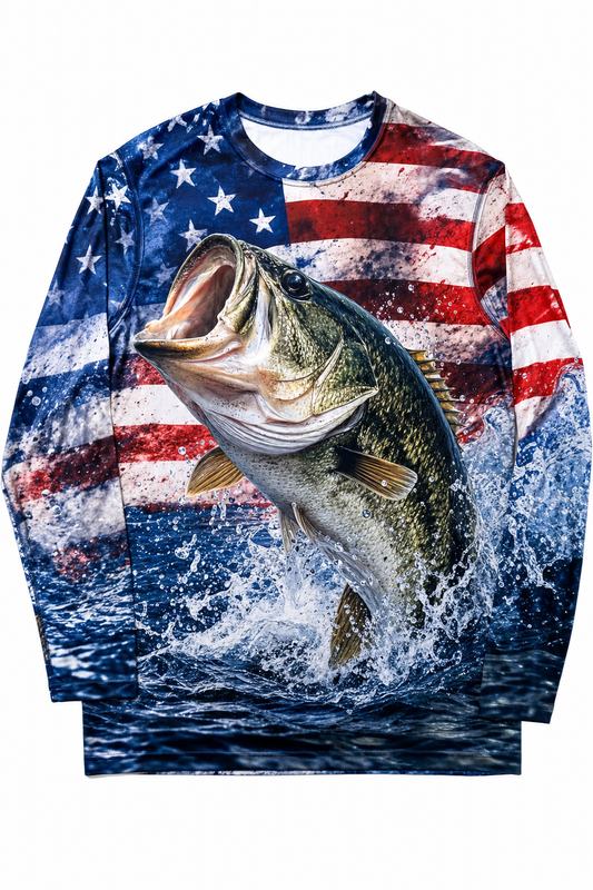 American Flag Largemouth Bass Fishing Shirt
