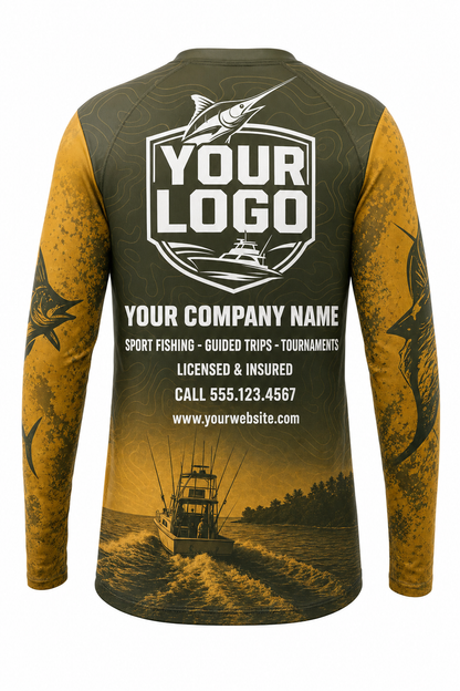 Brown Trout Fishing Charter Crew Uniform - Olive Topo - custom company logo all-over-print uniform