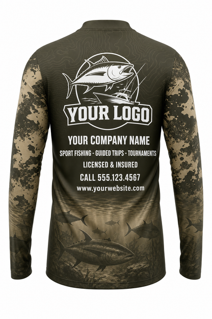 Flathead Catfish Fishing Charter Crew Uniform - Olive Camo - custom company logo all-over-print uniform