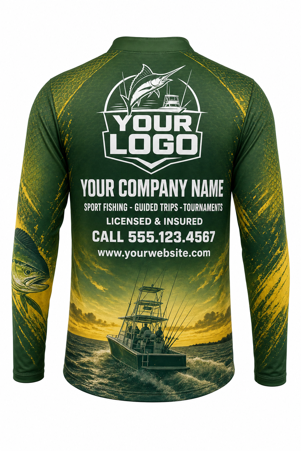 Northern Pike Fishing Charter Crew Uniform - Gold Weedline - custom company logo all-over-print uniform