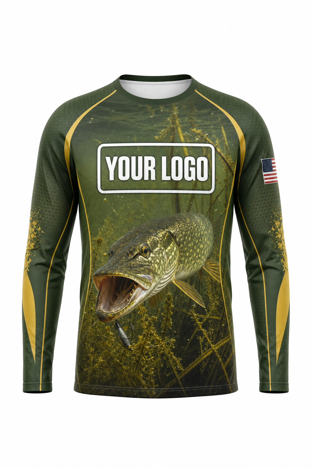 Northern Pike Fishing Charter Crew Uniform - Gold Weedline - custom company logo all-over-print uniform