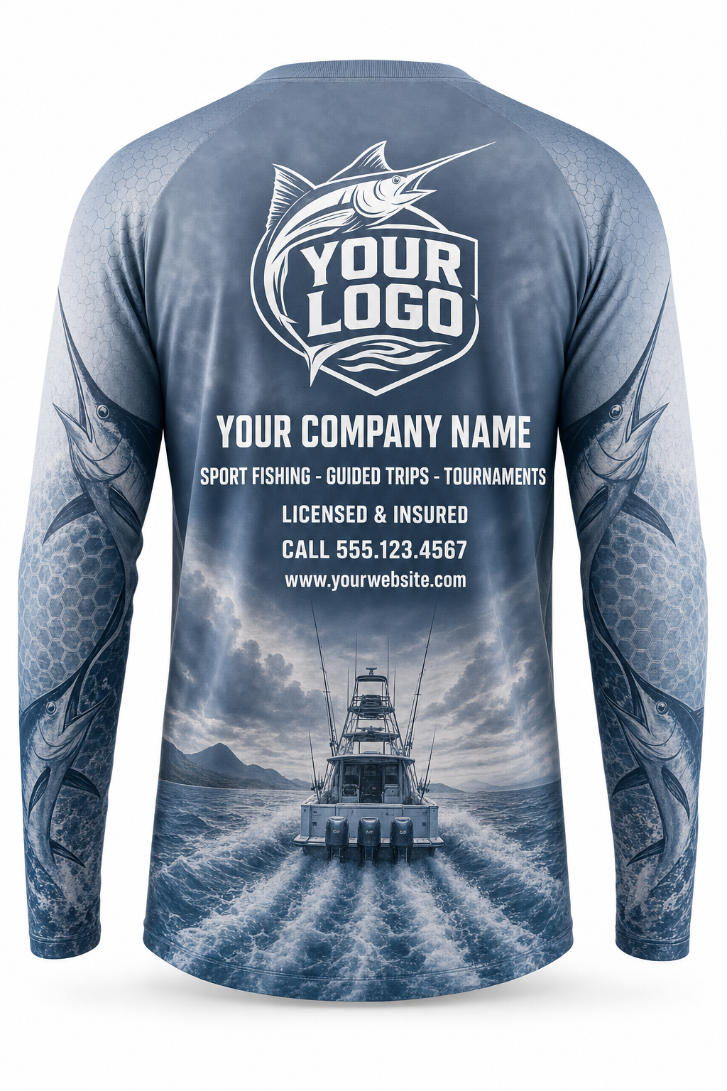 White Crappie Fishing Charter Crew Uniform - custom company logo all-over-print uniform