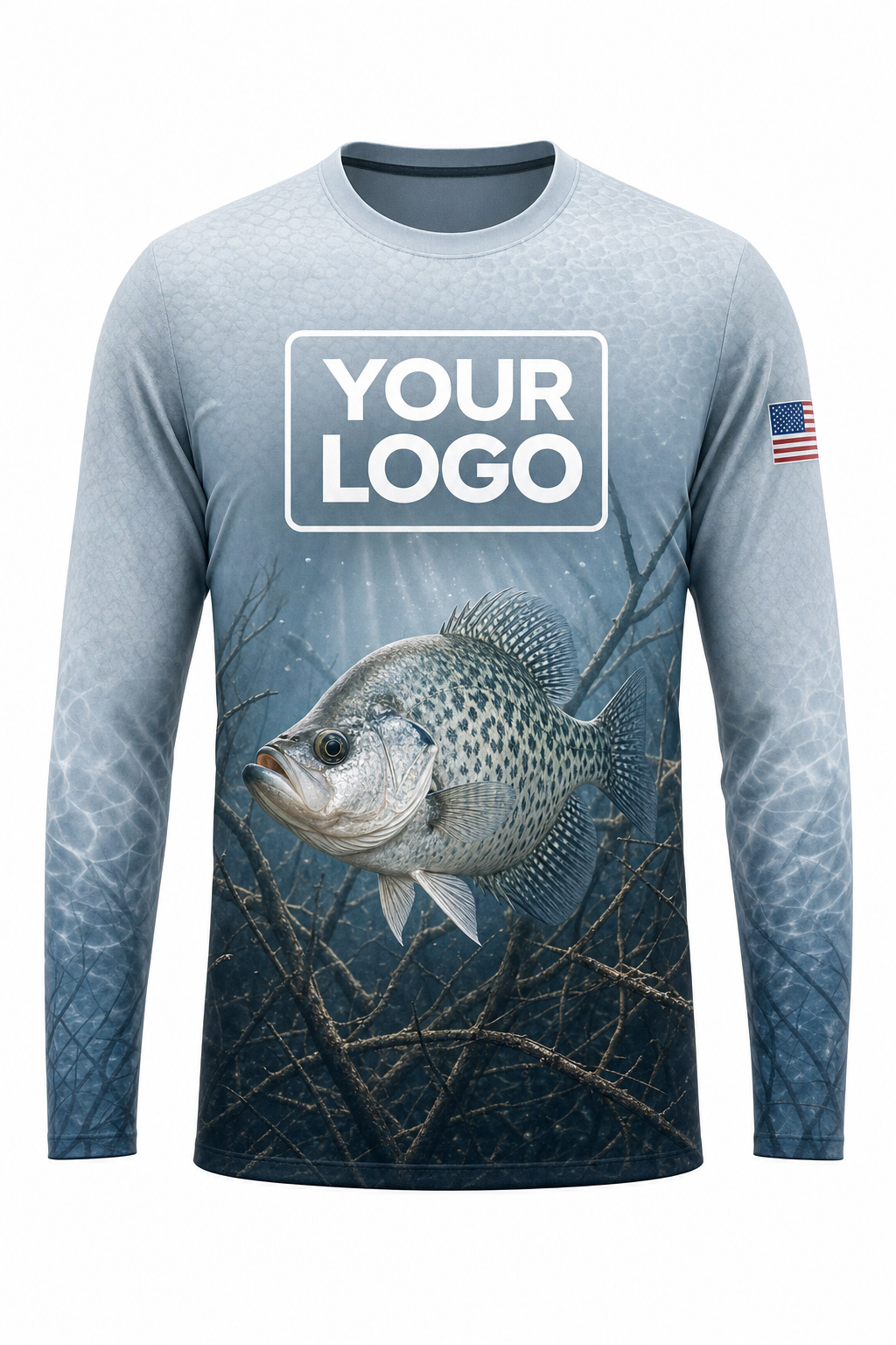 White Crappie Fishing Charter Crew Uniform - custom company logo all-over-print uniform