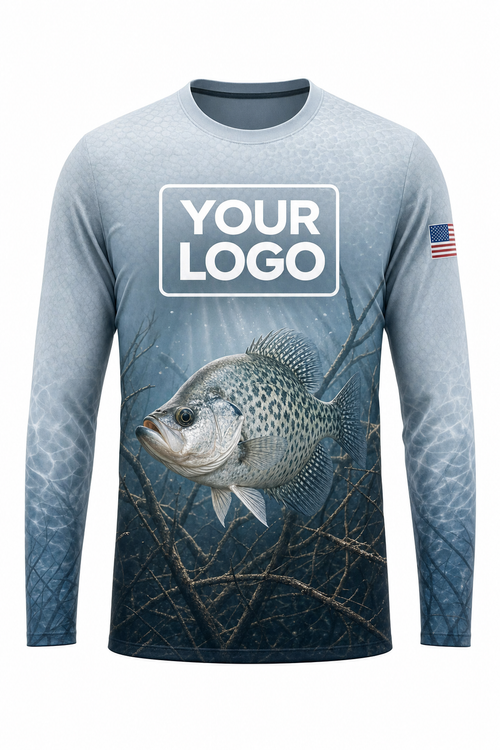 White Crappie Fishing Charter Crew Uniform - custom company logo all-over-print uniform