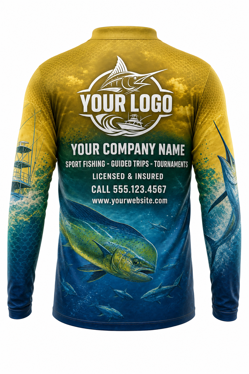 Yellow Perch Jumbo Fishing Charter Crew Uniform - custom company logo all-over-print uniform