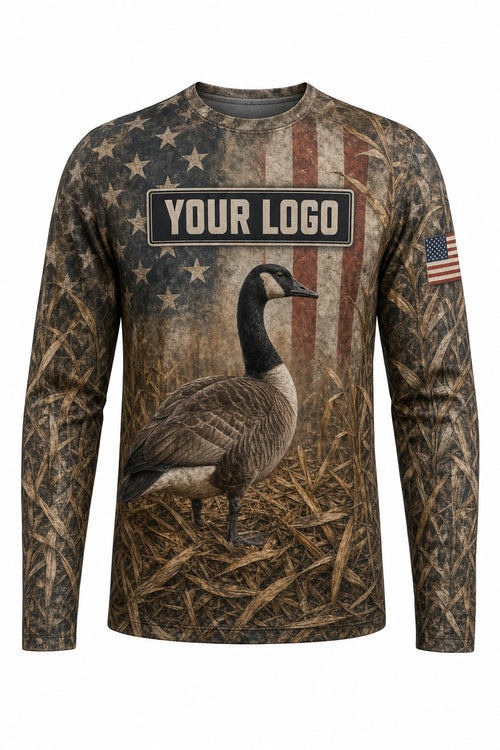 Goose Flag Custom Hunting Team Uniform - front view, custom company logo all-over-print uniform