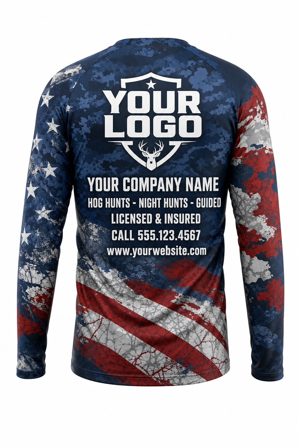 Hog American Flag Hunting Guide Crew Uniform - custom company logo all-over-print uniform