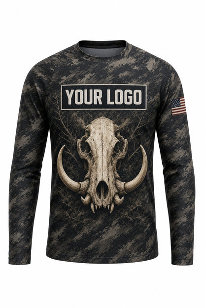 Hog Euro Skull Custom Hunting Team Uniform - front view, custom company logo all-over-print uniform
