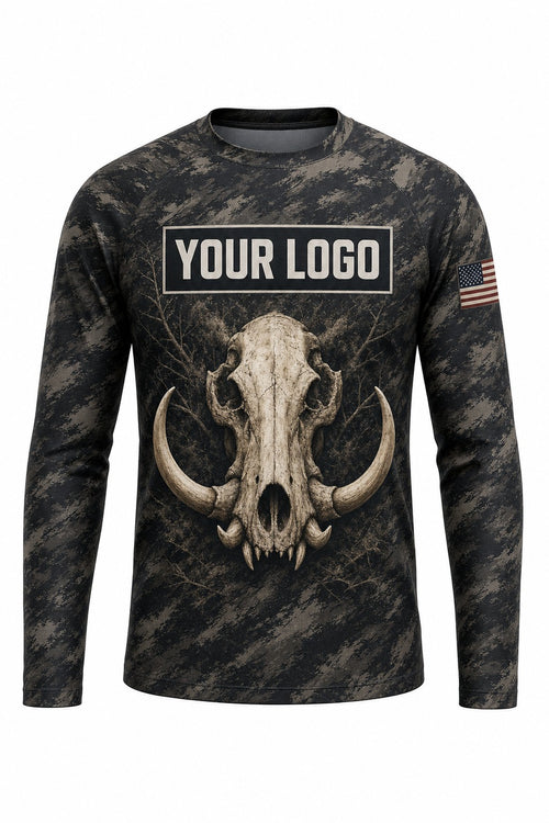 Hog Euro Skull Custom Hunting Team Uniform - front view, custom company logo all-over-print uniform