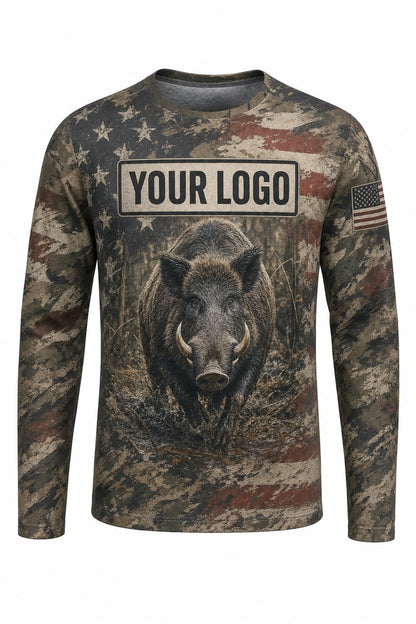 Hog Flag Custom Hunting Team Uniform - front view, custom company logo all-over-print uniform