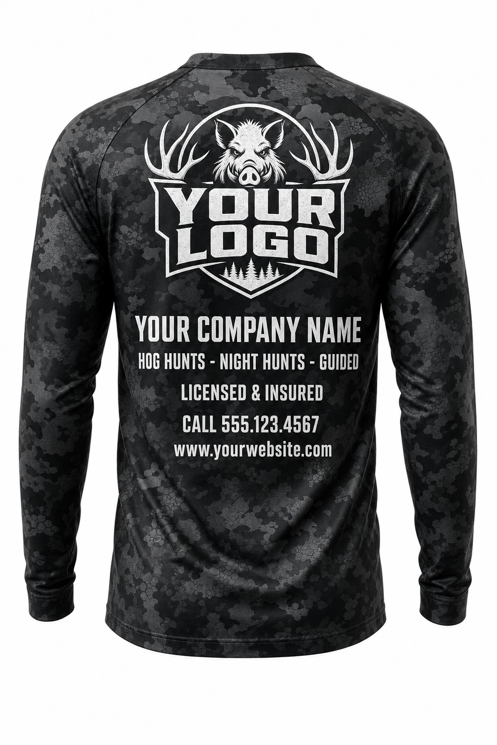 Hog Skull Tusks Hunting Guide Crew Uniform - custom company logo all-over-print uniform