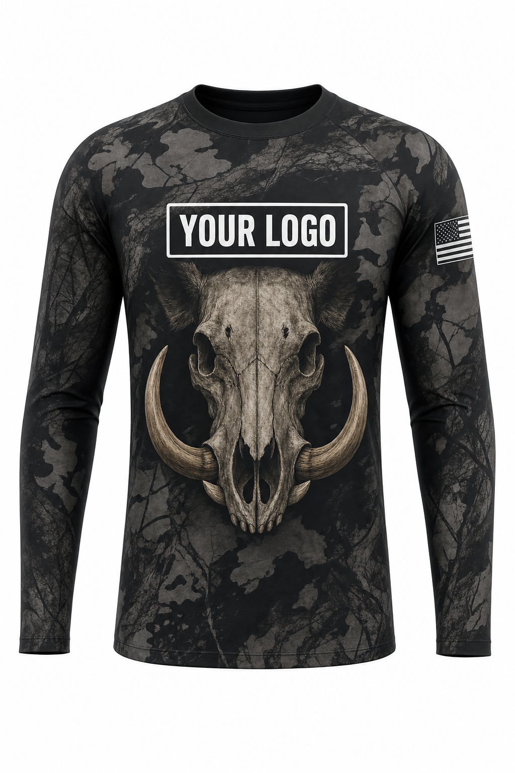 Hog Skull Tusks Hunting Guide Crew Uniform - custom company logo all-over-print uniform
