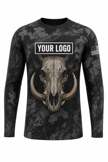Hog Skull Tusks Hunting Guide Crew Uniform - custom company logo all-over-print uniform