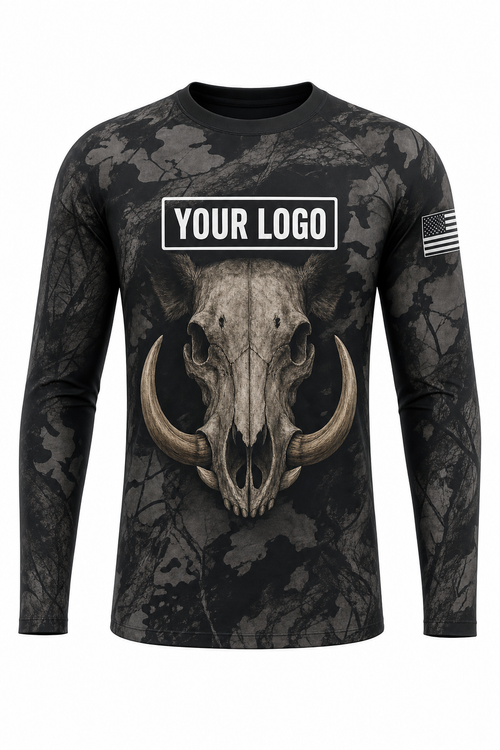 Hog Skull Tusks Hunting Guide Crew Uniform - custom company logo all-over-print uniform