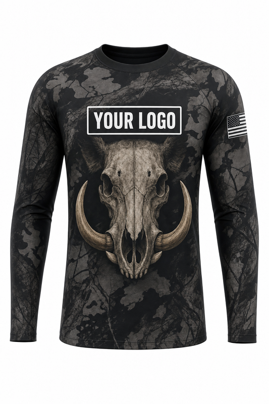Hog Skull Tusks Hunting Guide Crew Uniform - custom company logo all-over-print uniform
