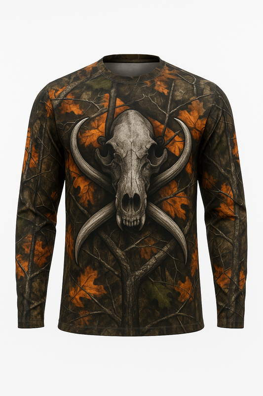 Wild Boar Skull and Tusks all over print long sleeve hunting shirt