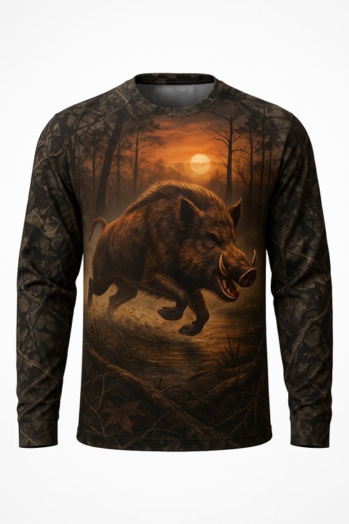 Feral Hog Control Razorback all over print long sleeve hunting shirt
