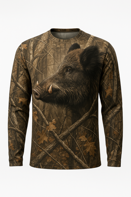 Wild Boar Profile Portrait all over print long sleeve hunting shirt
