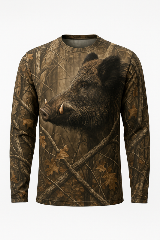 Wild Boar Profile Portrait all over print long sleeve hunting shirt