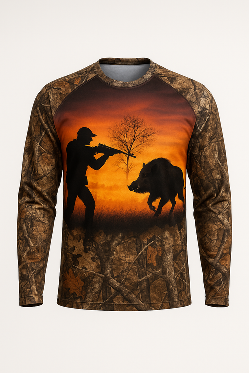 Hog Hunter Rifle Silhouette all over print long sleeve hunting shirt