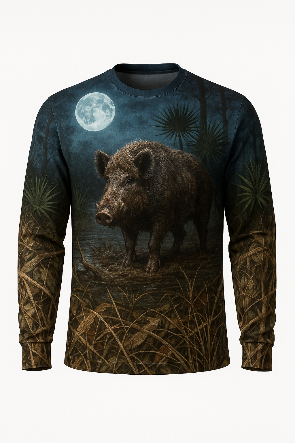 Swamp Razorback Moonlight all over print long sleeve hunting shirt