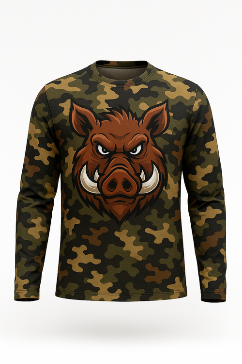 Angry Boar Mascot all over print long sleeve hunting shirt