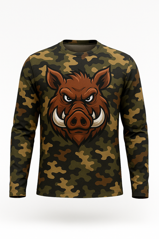 Angry Boar Mascot all over print long sleeve hunting shirt