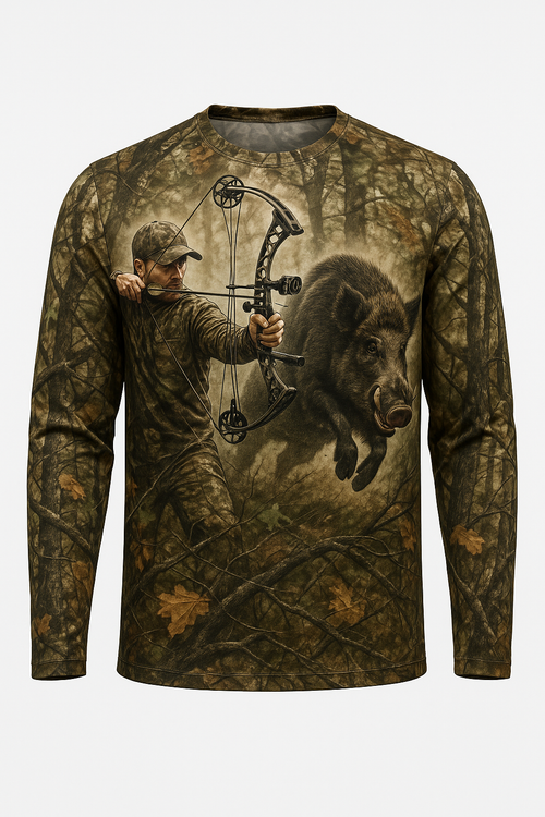 Bowhunting Wild Boar all over print long sleeve hunting shirt
