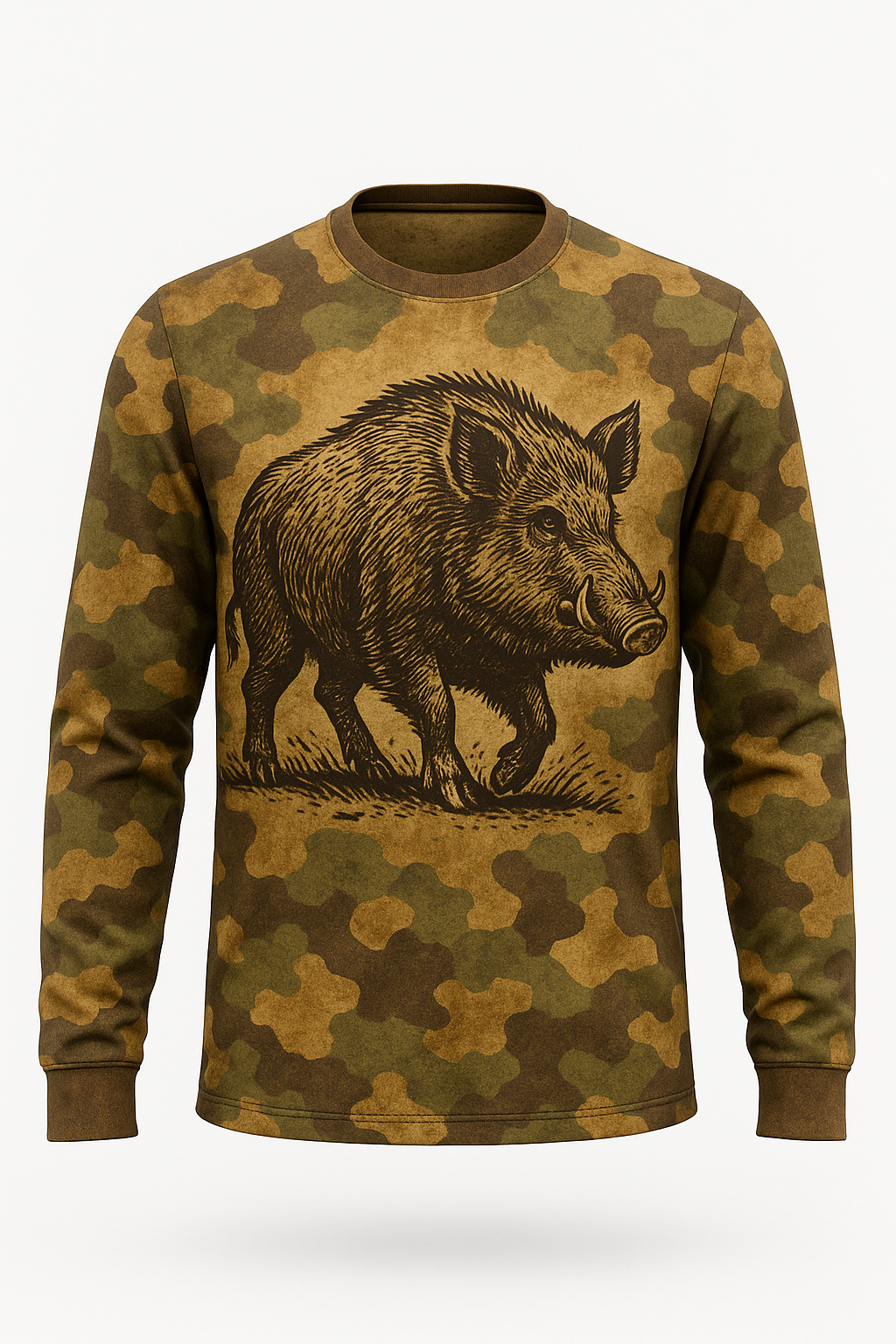Vintage Woodcut Boar all over print long sleeve hunting shirt