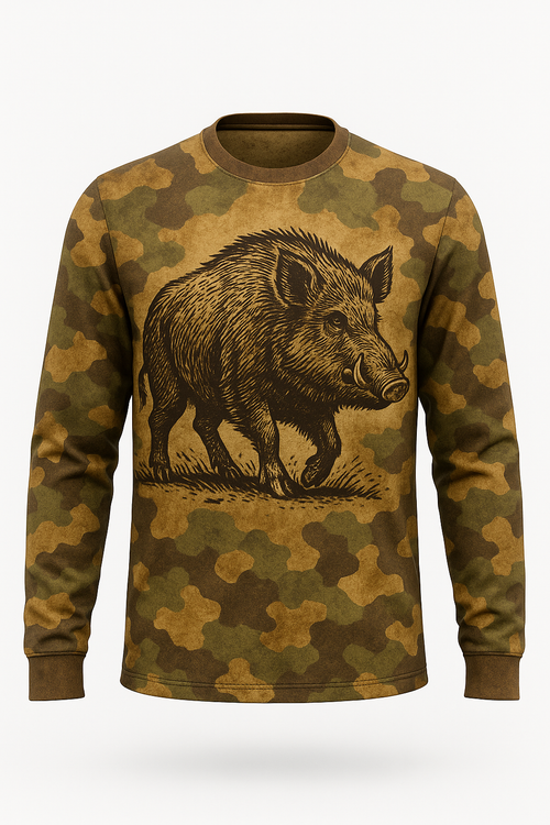 Vintage Woodcut Boar all over print long sleeve hunting shirt