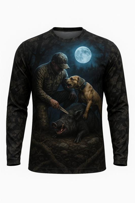 Hog Hunter and Catch Dog all over print long sleeve hunting shirt