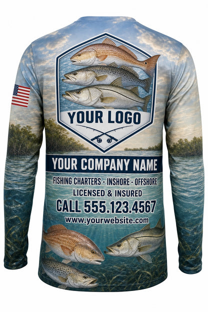Inshore Slam Custom Fishing Team Uniform - back view, custom company logo all-over-print uniform