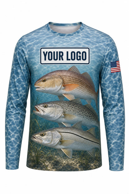 Inshore Slam Custom Fishing Team Uniform - front view, custom company logo all-over-print uniform