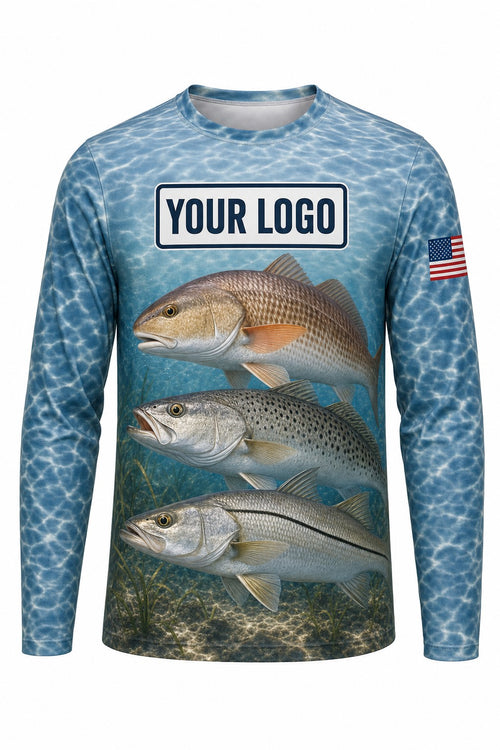Inshore Slam Custom Fishing Team Uniform - front view, custom company logo all-over-print uniform