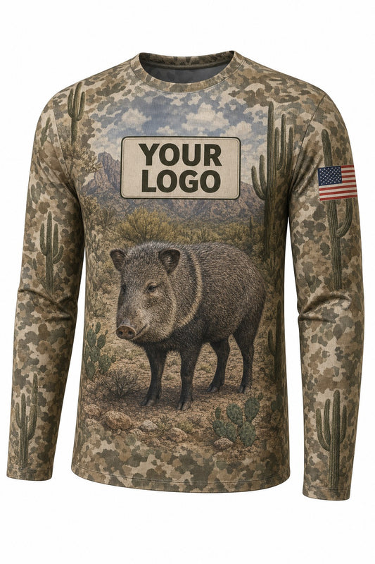 Javelina Custom Hunting Team Uniform - front view, custom company logo all-over-print uniform