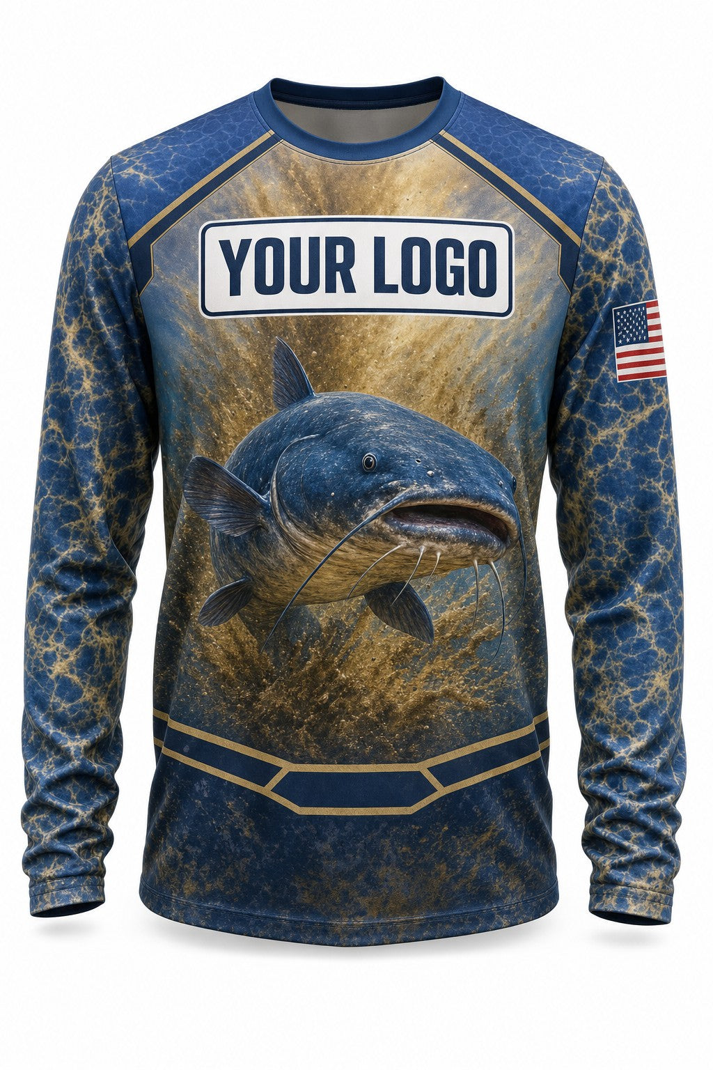 Catfish Tournament Fishing Jersey - front view, custom company logo all-over-print uniform