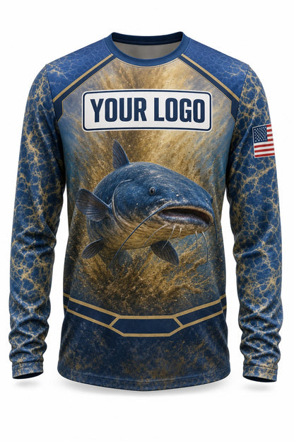 Catfish Tournament Fishing Jersey - front view, custom company logo all-over-print uniform