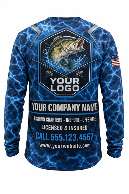 Largemouth Bass Tournament Fishing Jersey - back view, custom company logo all-over-print uniform