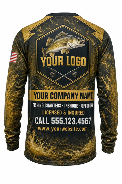 Walleye Tournament Fishing Jersey - back view, custom company logo all-over-print uniform