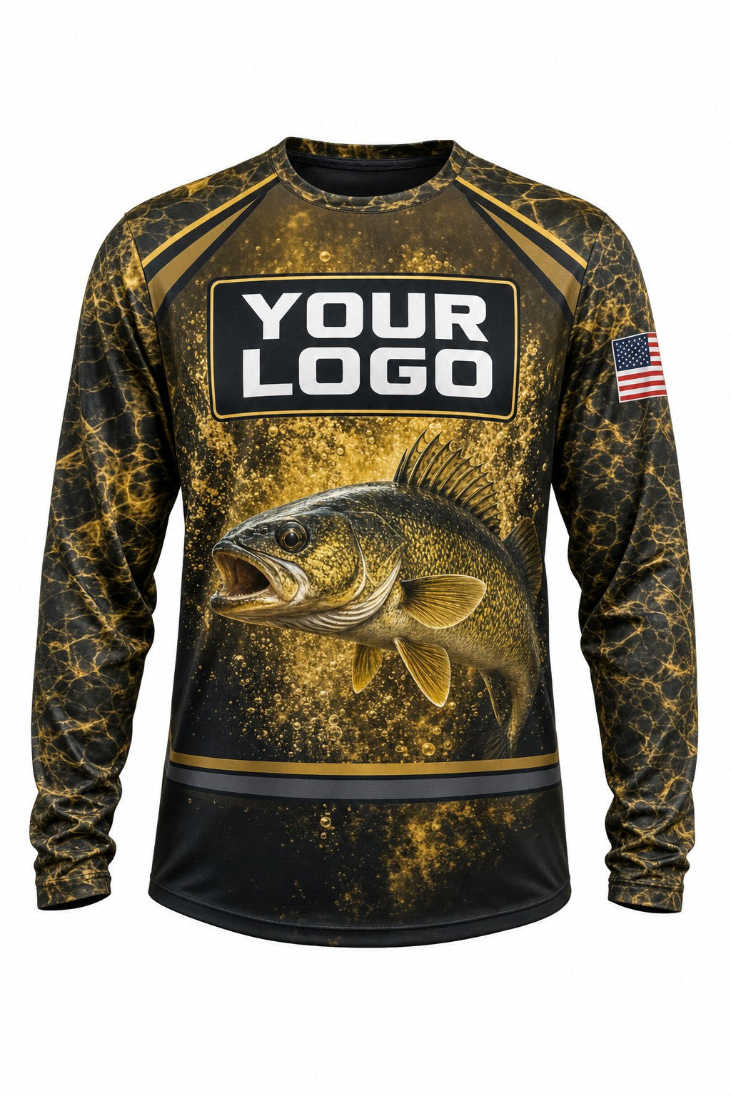 Walleye Tournament Fishing Jersey - front view, custom company logo all-over-print uniform