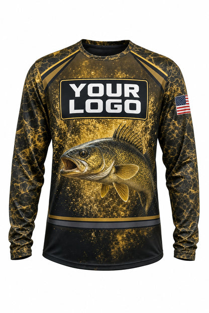 Walleye Tournament Fishing Jersey - front view, custom company logo all-over-print uniform